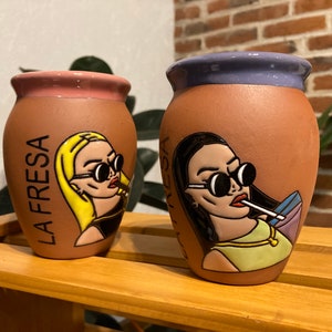 1 Mexican Lottery Cup - LA FRESA- Cantarito Clay Cup - Jarrito Cup, Mexican clay !!!WHOLESALE!!