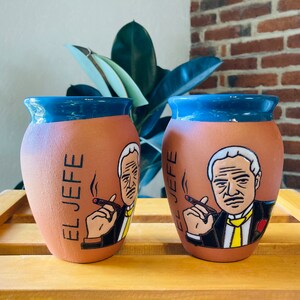 1 Mexican Lottery Cup - EL JEFE- Cantarito Clay Cup - Jarrito Cup, Mexican clay !!!WHOLESALE!!