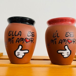 2 Mexican Lottery Cups - He is mine - Copa Cantarito Clay - Copa Jarrito, MEXICAN clay !!!WHOLESALE!!