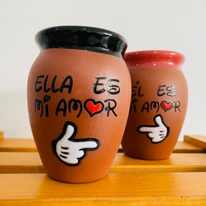 2 Mexican Lottery Cups - He is mine - Copa Cantarito Clay - Copa Jarrito, MEXICAN clay !!!WHOLESALE!!