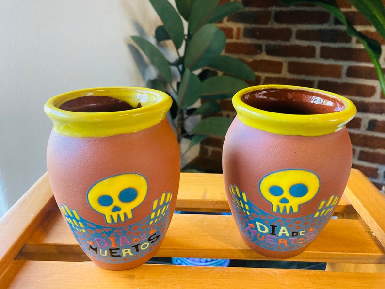 1 Mexican Lottery Cup - day of the dead - chopped paper - Cantarito Clay Cup - Jarrito Cup, MEXICAN clay !!!WHOLESALE!!