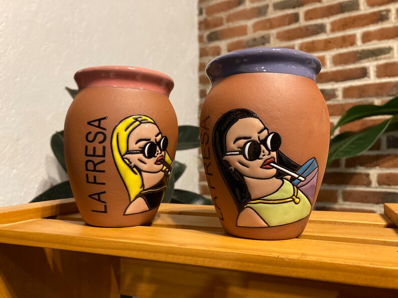 1 Mexican Lottery Cup - LA FRESA- Cantarito Clay Cup - Jarrito Cup, Mexican clay !!!WHOLESALE!!