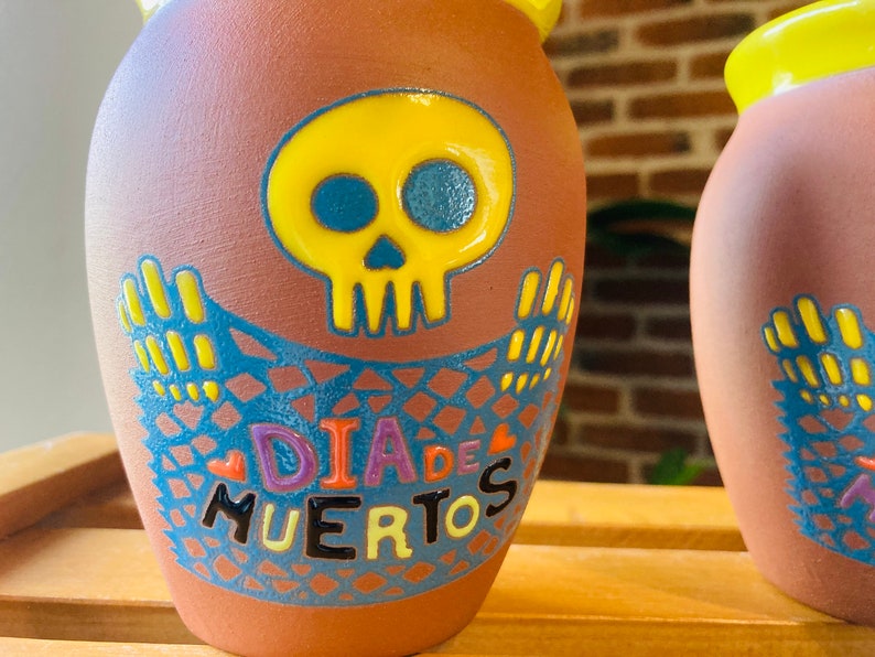 1 Mexican Lottery Cup - day of the dead - chopped paper - Cantarito Clay Cup - Jarrito Cup, MEXICAN clay !!!WHOLESALE!!