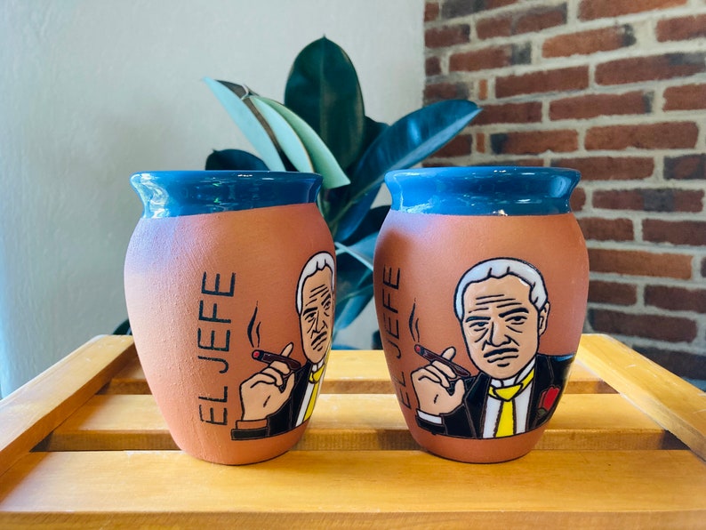1 Mexican Lottery Cup - EL JEFE- Cantarito Clay Cup - Jarrito Cup, Mexican clay !!!WHOLESALE!!