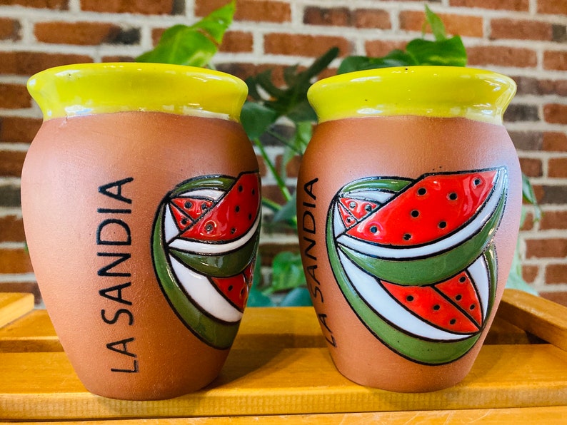 1 Mexican Lottery Cup - La Sandia- Cantarito Clay Cup - Jarrito Cup, Mexican clay !!!WHOLESALE!!