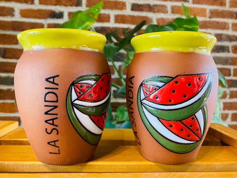 1 Mexican Lottery Cup - La Sandia- Cantarito Clay Cup - Jarrito Cup, Mexican clay !!!WHOLESALE!!