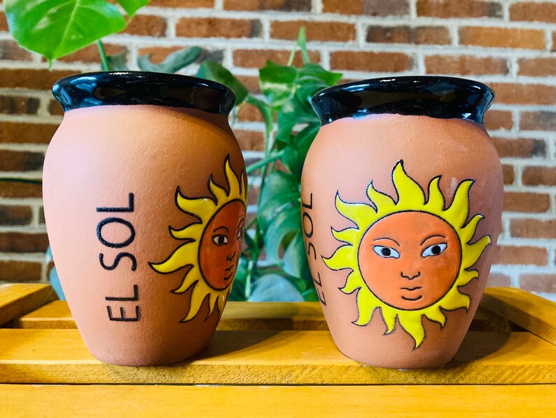 1 Mexican Lottery Cup - EL SOL- Cantarito Clay Cup - Jarrito Cup, Mexican clay !!!WHOLESALE!!