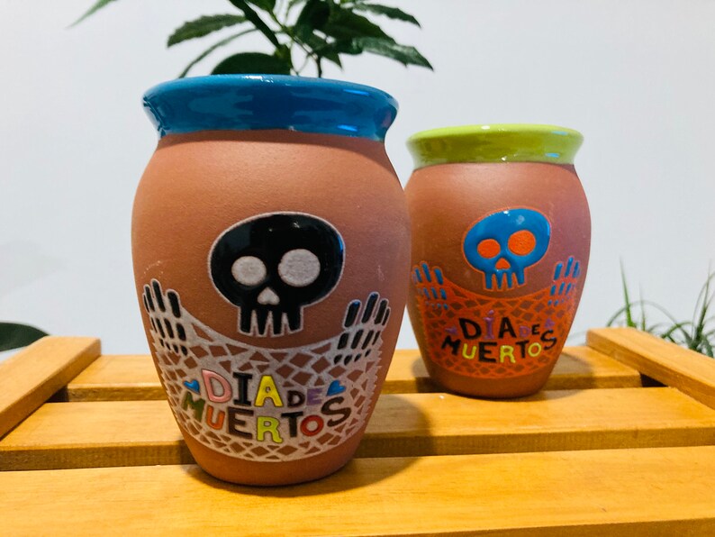 1 Mexican Lottery Cup - day of the dead - chopped paper - Cantarito Clay Cup - Jarrito Cup, MEXICAN clay !!!WHOLESALE!!