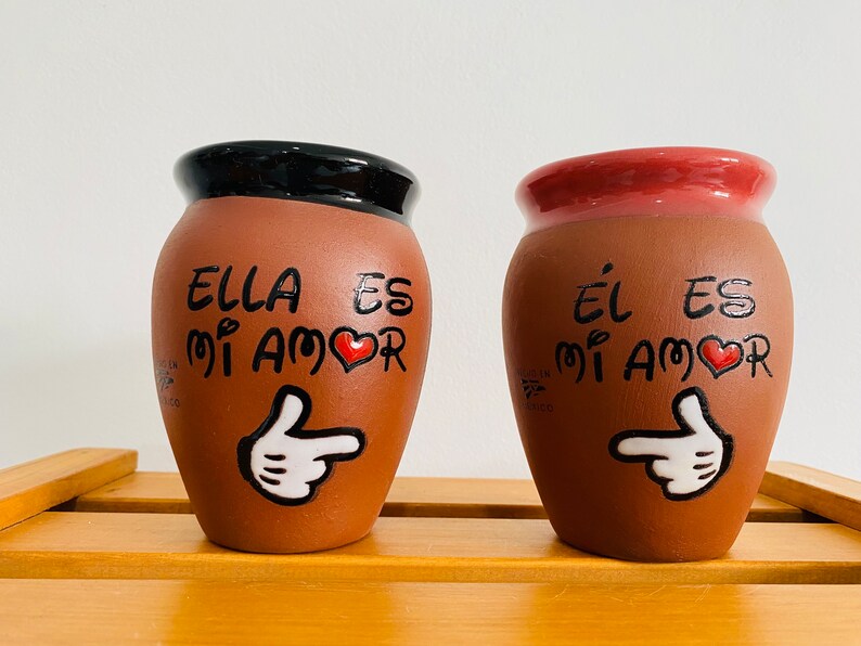 2 Mexican Lottery Cups - He is mine - Copa Cantarito Clay - Copa Jarrito, MEXICAN clay !!!WHOLESALE!!