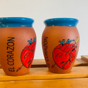 1 Mexican Lottery Cup - The Heart - Cantarito Clay Cup - Jarrito Cup, MEXICAN clay !!! WHOLESALE !!