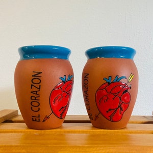 1 Mexican Lottery Cup - The Heart - Cantarito Clay Cup - Jarrito Cup, MEXICAN clay !!! WHOLESALE !!