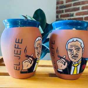 1 Mexican Lottery Cup - EL JEFE- Cantarito Clay Cup - Jarrito Cup, Mexican clay !!!WHOLESALE!!