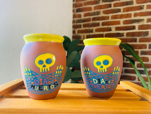 1 Mexican Lottery Cup - day of the dead - chopped paper - Cantarito Clay Cup - Jarrito Cup, MEXICAN clay !!!WHOLESALE!!