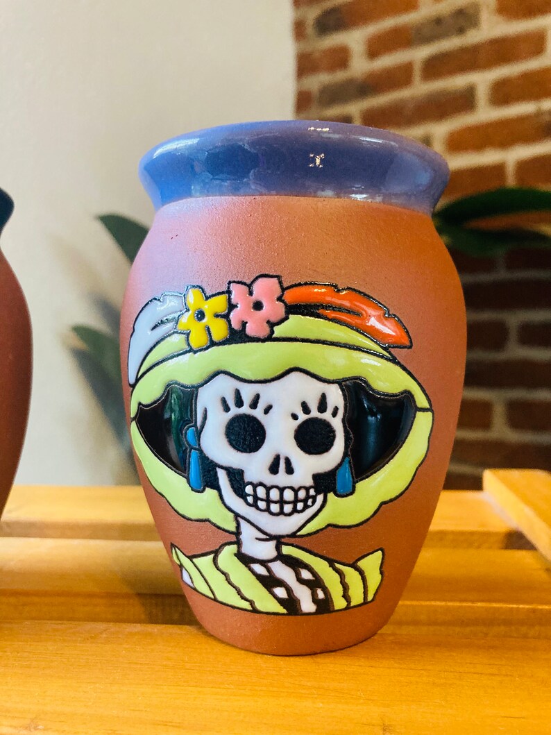 2 Mexican Lottery Cups -CATRINA-day of the dead- Cantarito Clay Cup - Jarrito Cup, MEXICAN clay !!!WHOLESALE!!