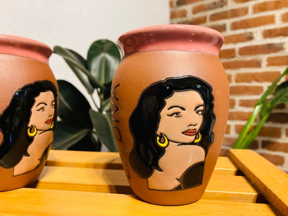 1 Mexican Lottery Cup - la DIVA- Cantarito Clay Cup - Jarrito Cup, MEXICAN clay !!!WHOLESALE!!