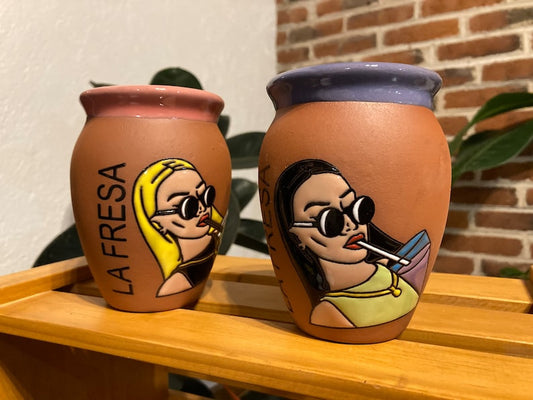 1 Mexican Lottery Cup - LA FRESA- Cantarito Clay Cup - Jarrito Cup, Mexican clay !!!WHOLESALE!!