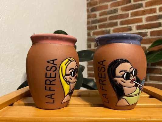 1 Mexican Lottery Cup - LA FRESA- Cantarito Clay Cup - Jarrito Cup, Mexican clay !!!WHOLESALE!!