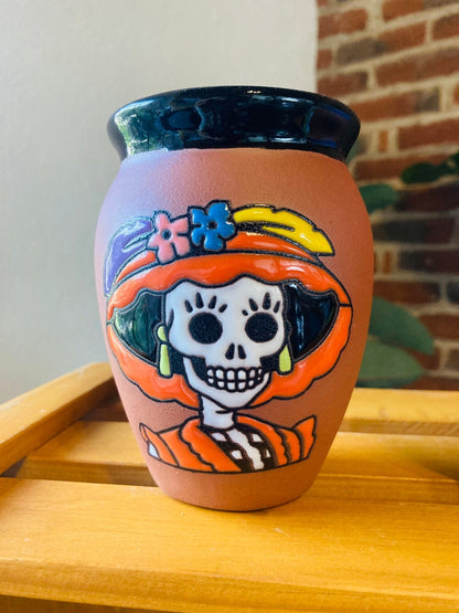 2 Mexican Lottery Cups -CATRINA-day of the dead- Cantarito Clay Cup - Jarrito Cup, MEXICAN clay !!!WHOLESALE!!