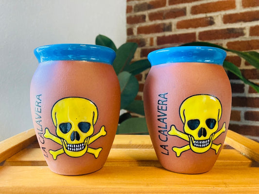 2 Mexican Lottery Cups -the CALAVERA-day of the dead- Cantarito Clay Cup - Jarrito Cup, MEXICAN clay !!!WHOLESALE!!