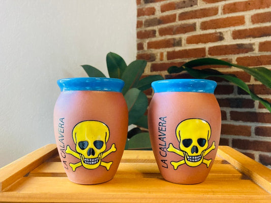 2 Mexican Lottery Cups -the CALAVERA-day of the dead- Cantarito Clay Cup - Jarrito Cup, MEXICAN clay !!!WHOLESALE!!