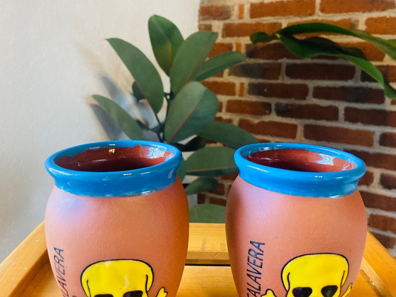 2 Mexican Lottery Cups -the CALAVERA-day of the dead- Cantarito Clay Cup - Jarrito Cup, MEXICAN clay !!!WHOLESALE!!