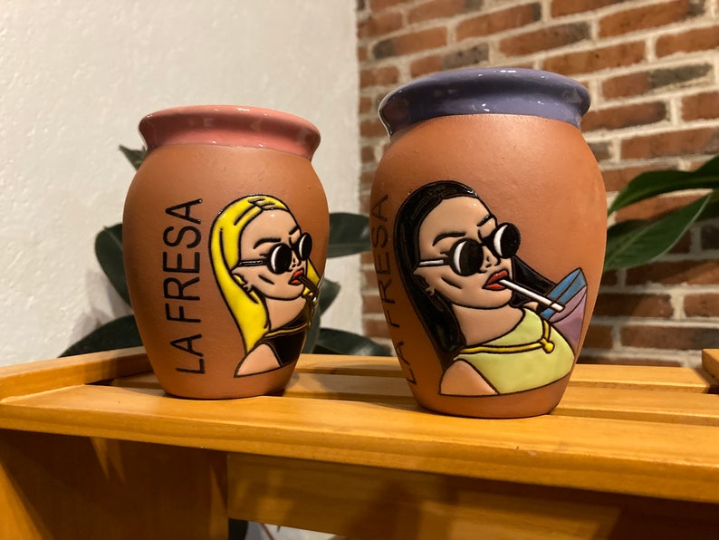 1 Mexican Lottery Cup - LA FRESA- Cantarito Clay Cup - Jarrito Cup, Mexican clay !!!WHOLESALE!!