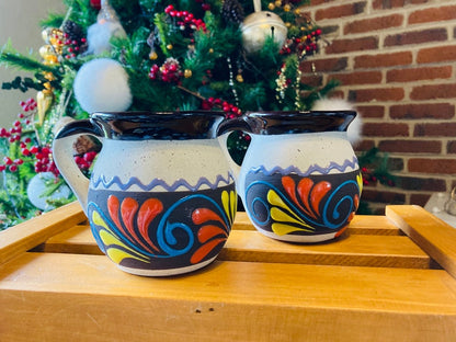 2 JARRITOS mexican clay, Mexican clay cup, MEXICAN cup hand painted !!!wholesale!!
