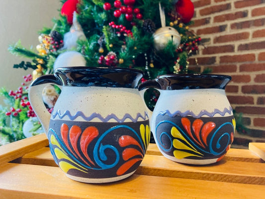 2 JARRITOS mexican clay, Mexican clay cup, MEXICAN cup hand painted !!!wholesale!!