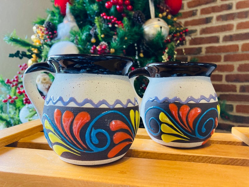 2 JARRITOS mexican clay, Mexican clay cup, MEXICAN cup hand painted !!!wholesale!!