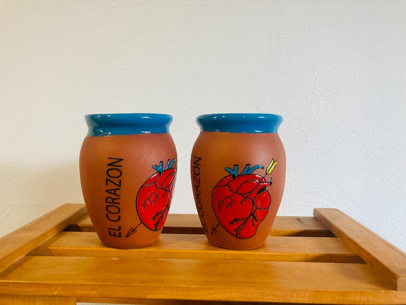 1 Mexican Lottery Cup - The Heart - Cantarito Clay Cup - Jarrito Cup, MEXICAN clay !!! WHOLESALE !!