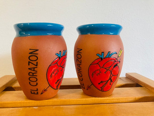 1 Mexican Lottery Cup - The Heart - Cantarito Clay Cup - Jarrito Cup, MEXICAN clay !!! WHOLESALE !!