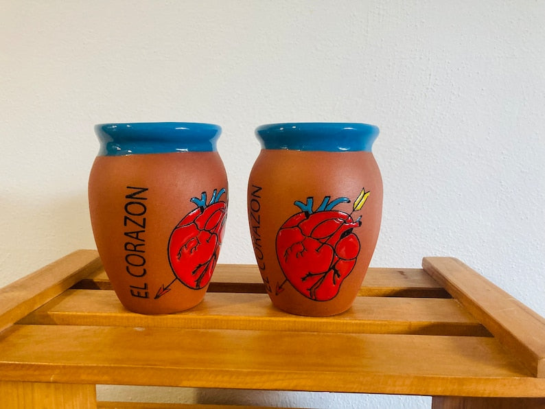 1 Mexican Lottery Cup - The Heart - Cantarito Clay Cup - Jarrito Cup, MEXICAN clay !!! WHOLESALE !!