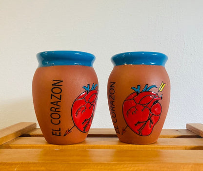 1 Mexican Lottery Cup - The Heart - Cantarito Clay Cup - Jarrito Cup, MEXICAN clay !!! WHOLESALE !!