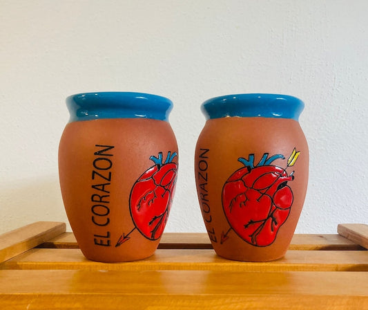1 Mexican Lottery Cup - The Heart - Cantarito Clay Cup - Jarrito Cup, MEXICAN clay !!! WHOLESALE !!