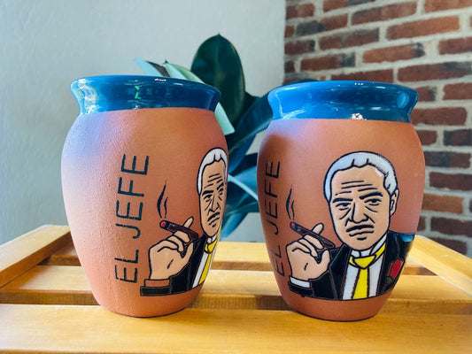 1 Mexican Lottery Cup - EL JEFE- Cantarito Clay Cup - Jarrito Cup, Mexican clay !!!WHOLESALE!!