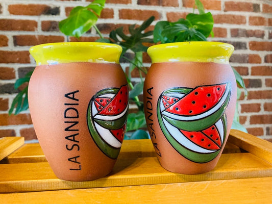 1 Mexican Lottery Cup - La Sandia- Cantarito Clay Cup - Jarrito Cup, Mexican clay !!!WHOLESALE!!