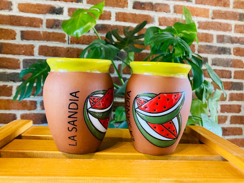 1 Mexican Lottery Cup - La Sandia- Cantarito Clay Cup - Jarrito Cup, Mexican clay !!!WHOLESALE!!