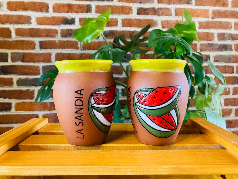 1 Mexican Lottery Cup - La Sandia- Cantarito Clay Cup - Jarrito Cup, Mexican clay !!!WHOLESALE!!