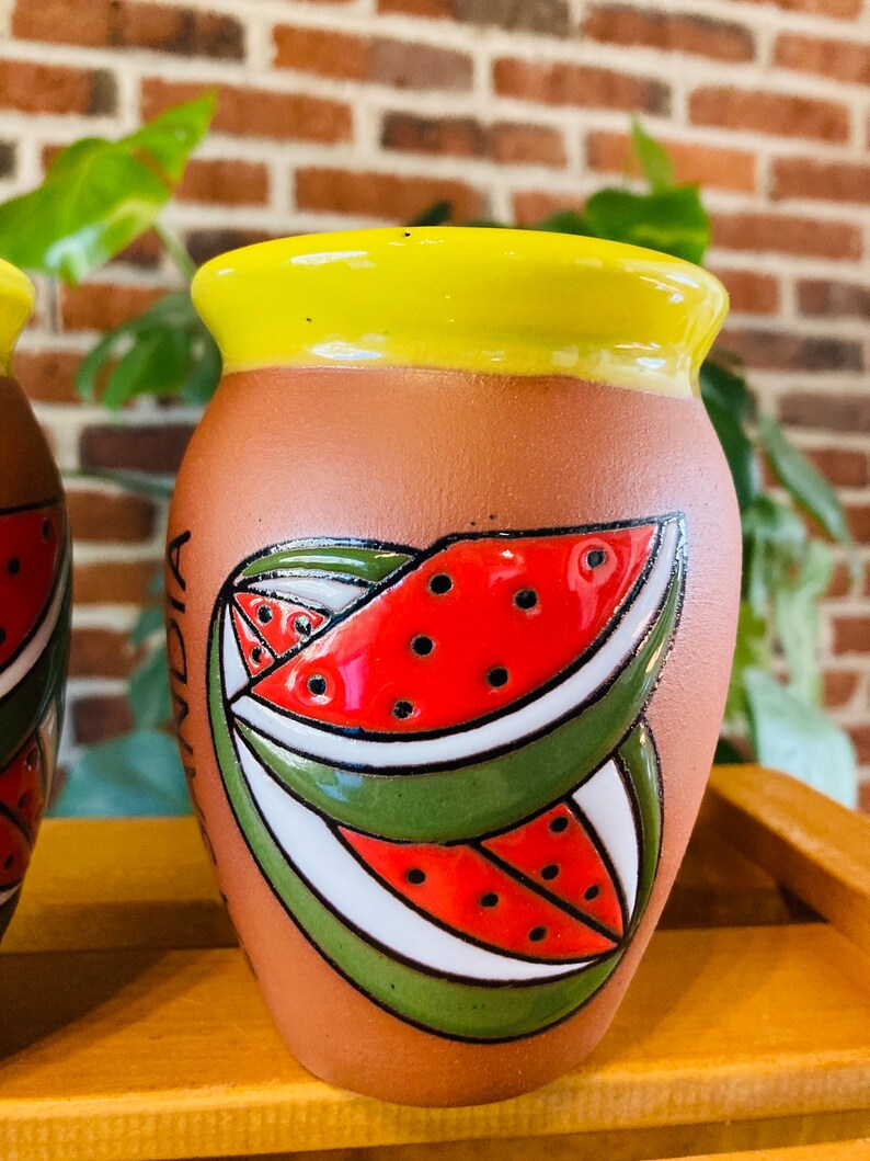 1 Mexican Lottery Cup - La Sandia- Cantarito Clay Cup - Jarrito Cup, Mexican clay !!!WHOLESALE!!