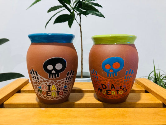 1 Mexican Lottery Cup - day of the dead - chopped paper - Cantarito Clay Cup - Jarrito Cup, MEXICAN clay !!!WHOLESALE!!