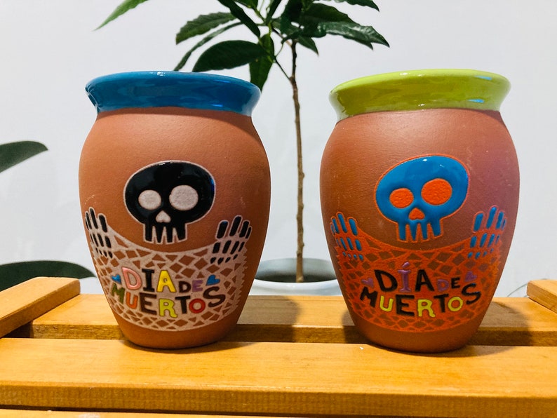 1 Mexican Lottery Cup - day of the dead - chopped paper - Cantarito Clay Cup - Jarrito Cup, MEXICAN clay !!!WHOLESALE!!