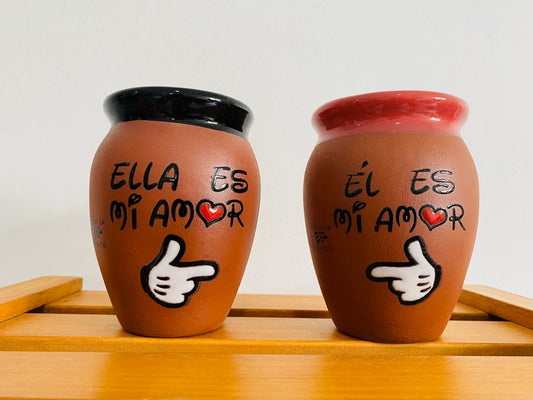 2 Mexican Lottery Cups - He is mine - Copa Cantarito Clay - Copa Jarrito, MEXICAN clay !!!WHOLESALE!!