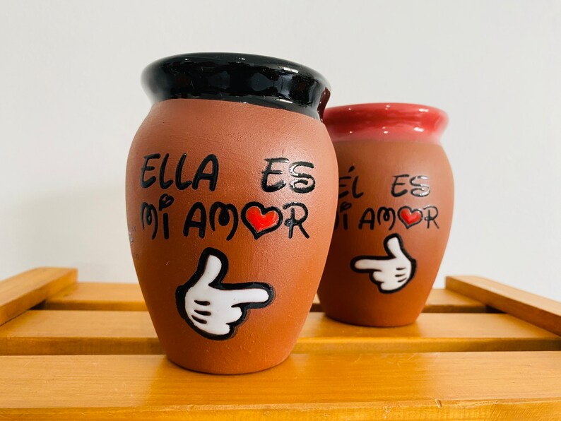 2 Mexican Lottery Cups - He is mine - Copa Cantarito Clay - Copa Jarrito, MEXICAN clay !!!WHOLESALE!!